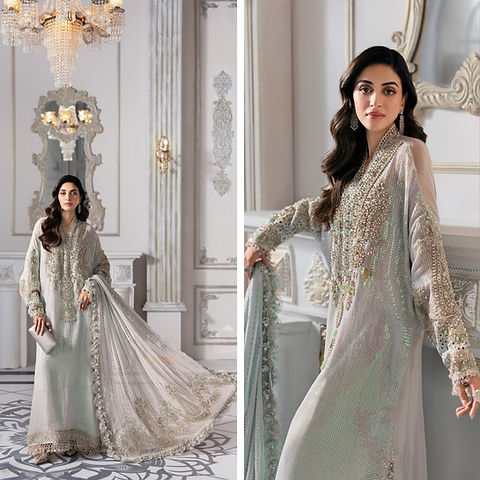 sachin and babi light blue dress Maria B Embroidered Chiffon Collection Design 1 Black