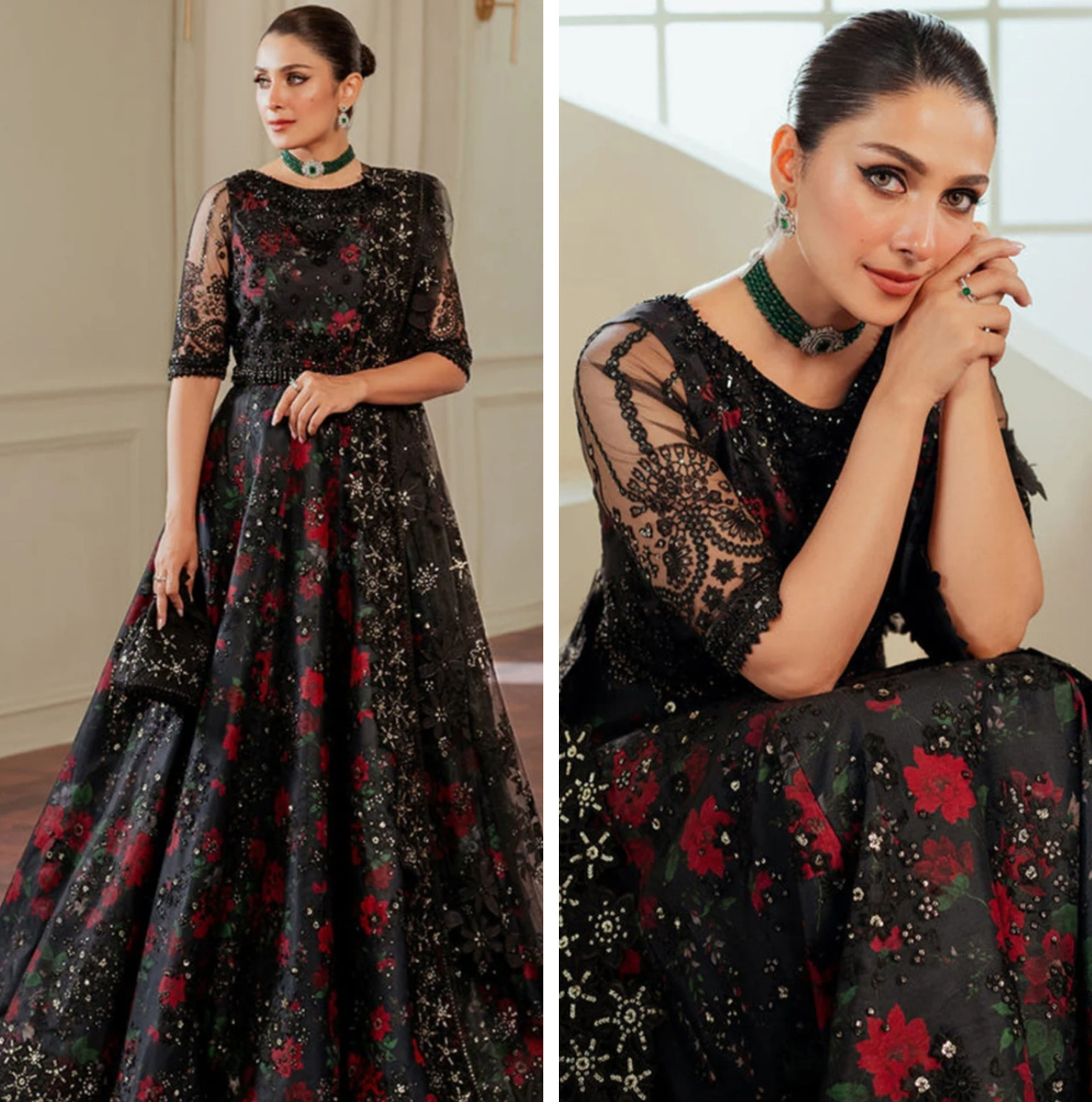 Baroque Chantelle Party Wear Maxi black Rose