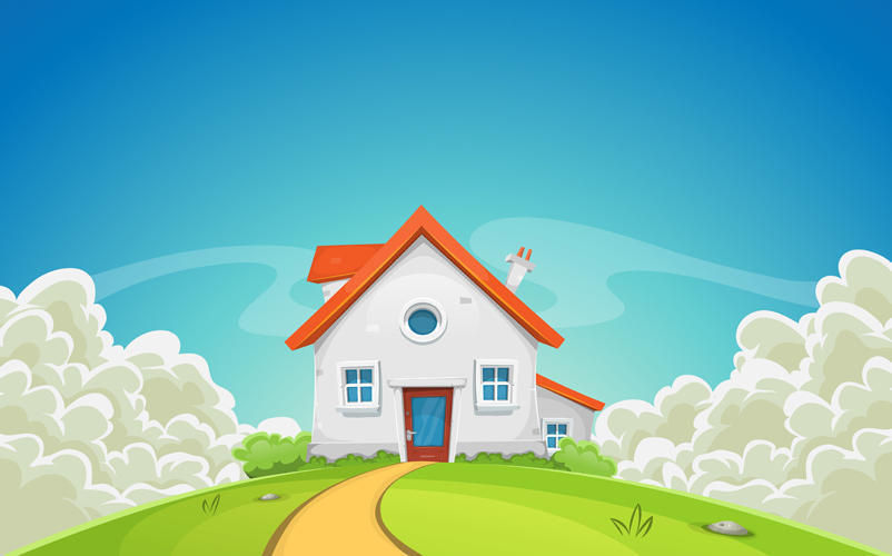 cartoon house in the clouds