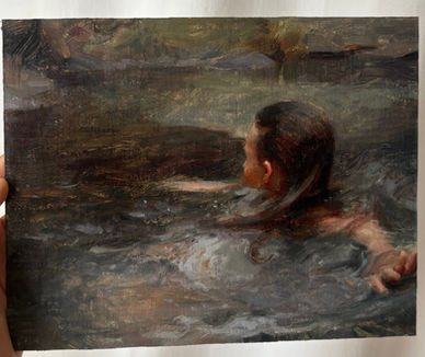 Oil painting sketch of woman in Florida Spring water