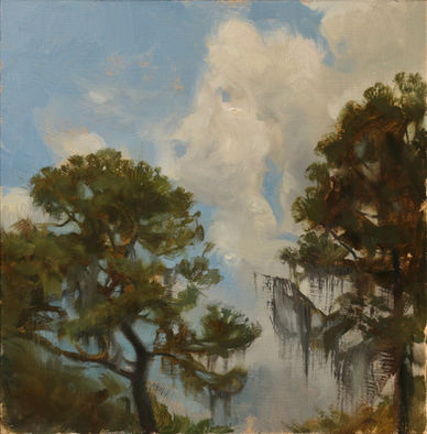 oil painting sketch of blue skies and florida pines