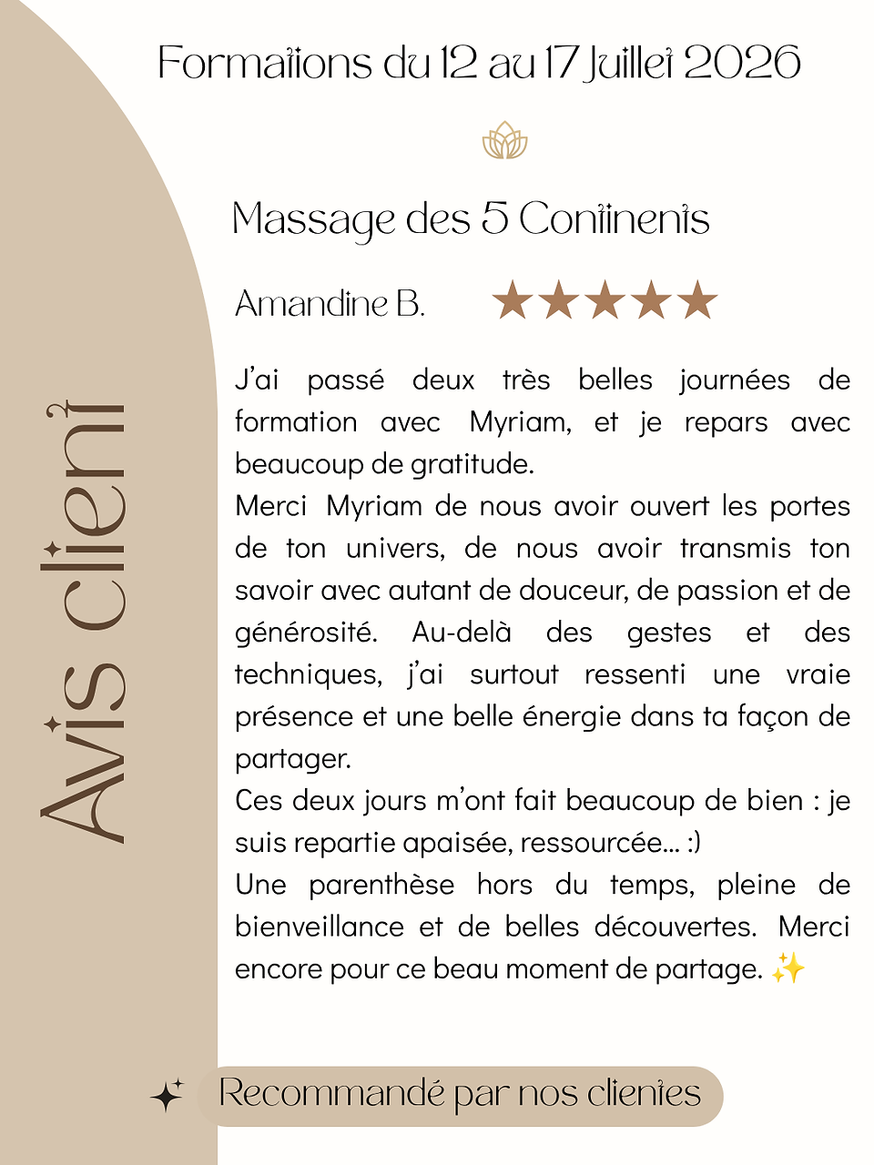 Témoignage Formation Massage des 5 Continents