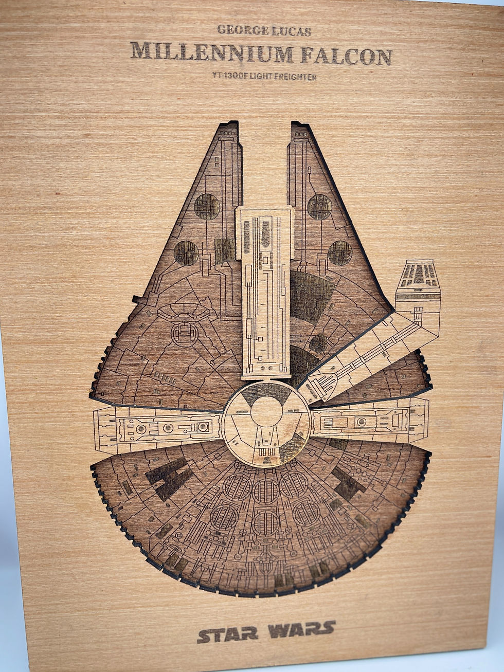 Laser-Cut Wooden Layered Millennium Falcon Blueprint Sign