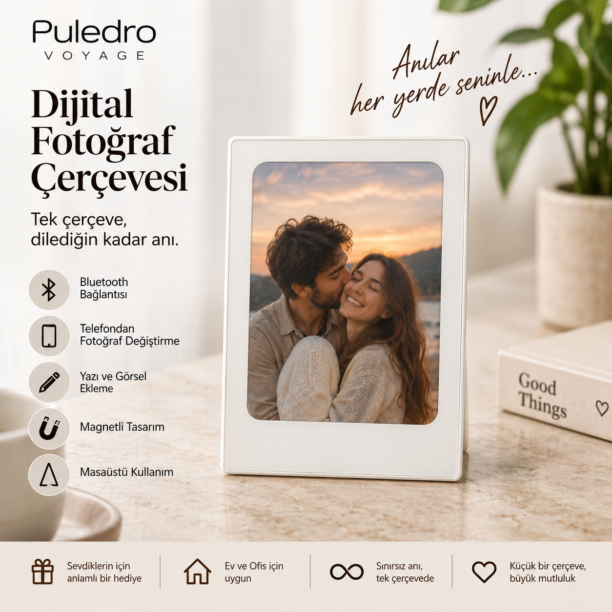 Puledro Voyage Bluetooth dijital fotoğraf çerçevesi 7x10 cm