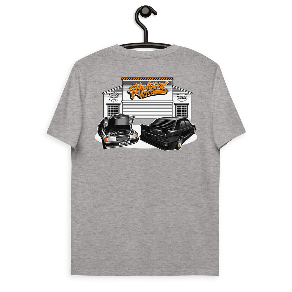Thumbnail: Modified Mercs front logo and Rear picture Unisex organic cotton t-shirt