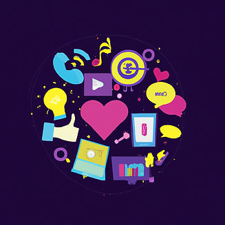 Blue, pink, purple, yellow, marketing, love, media, innovation, products, success, values,