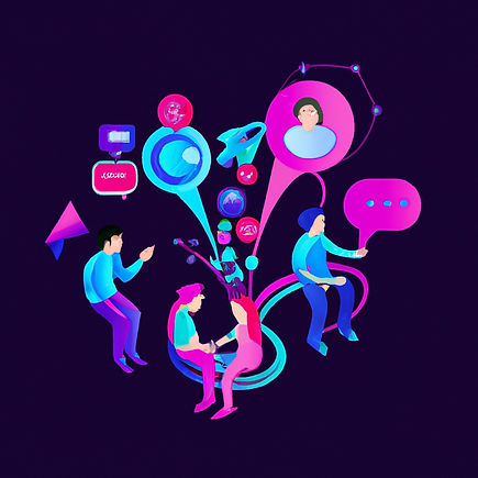 blue, pink, purple, chatter, marketing, media, products, growth, connections, sparks, disc