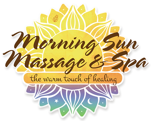 The Morning Sun Massage & Spa log is a multicolored sunflower with a tagline that says the warm touch of healing.