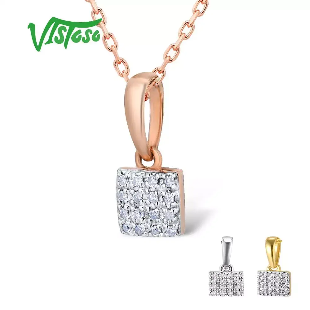 VISTOSO Gold Pendants for Women Authentic 14K & 9K Rose White Gold Sparkling