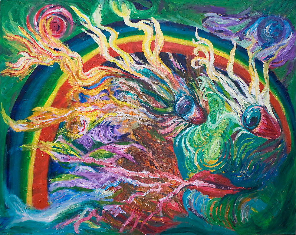 The green virgin under the rainbow, Zbigniew Dowgiałło, contemporary painting, new expressionism, neue wilde,