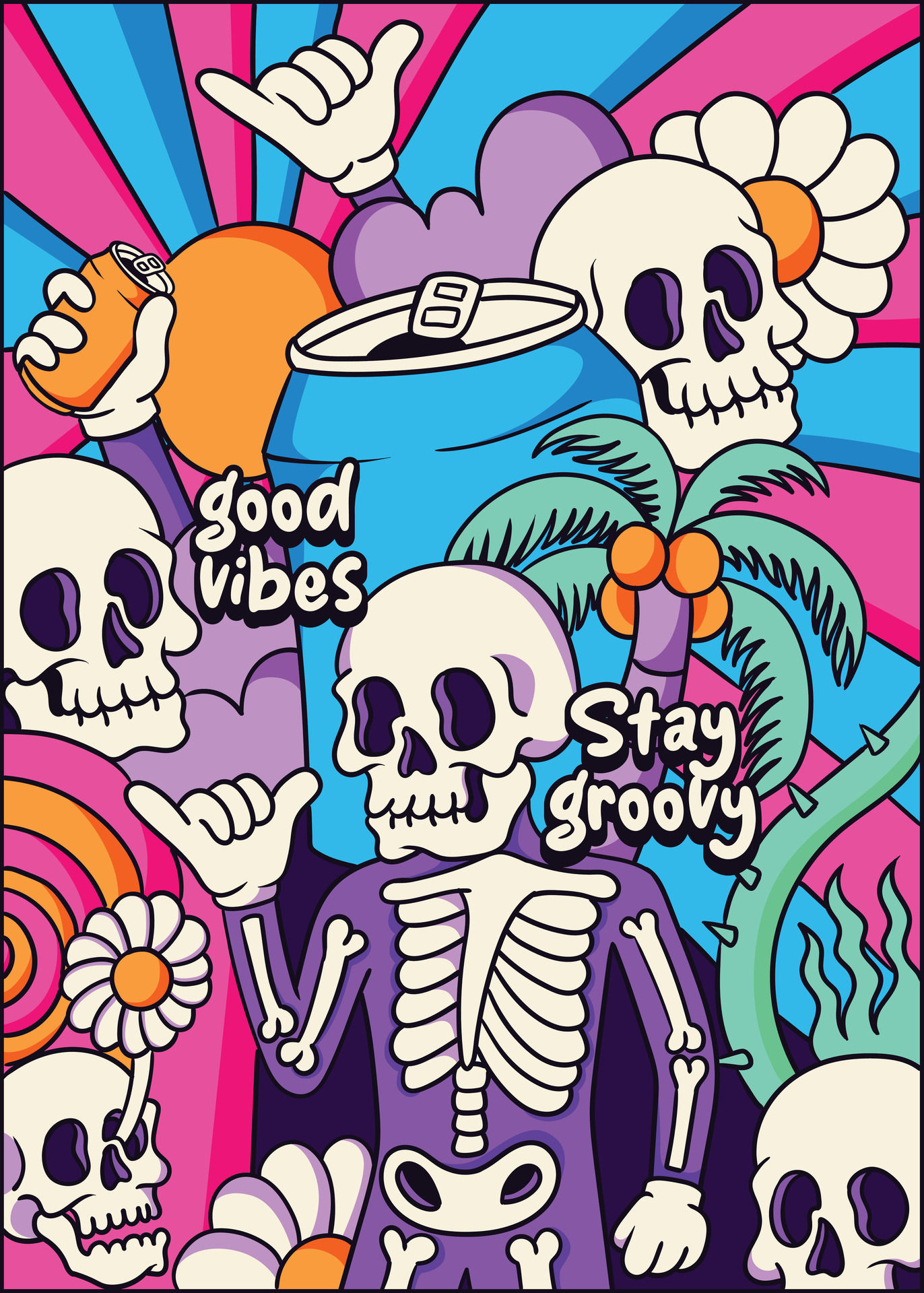 Good Vibes Stay Groovy Skull 