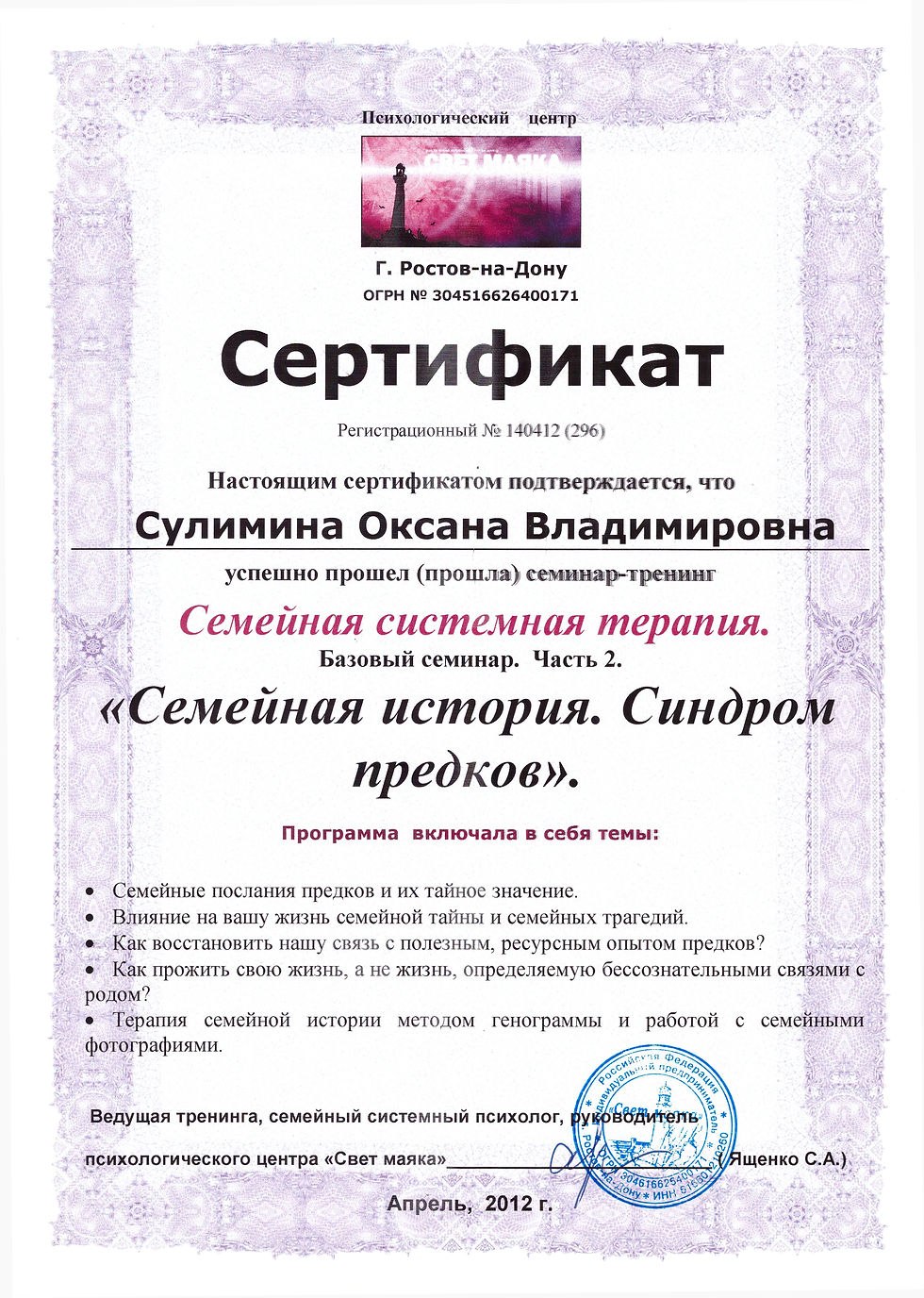 ССТ Синдром предков