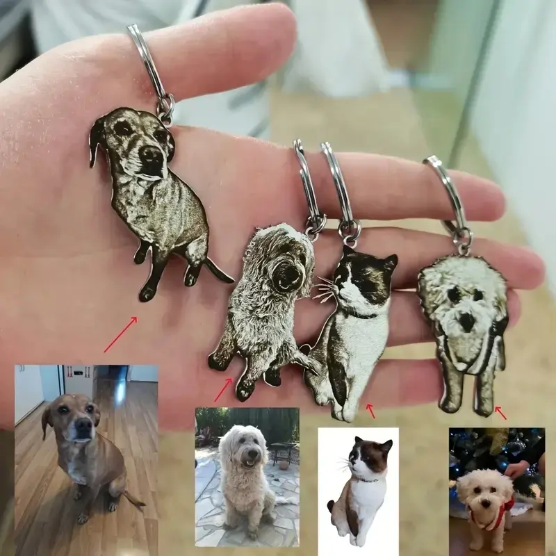 Miniatura: Personalized Customized Pet Cat Dog Portrait Photo Exquisite Key Chain Stainless