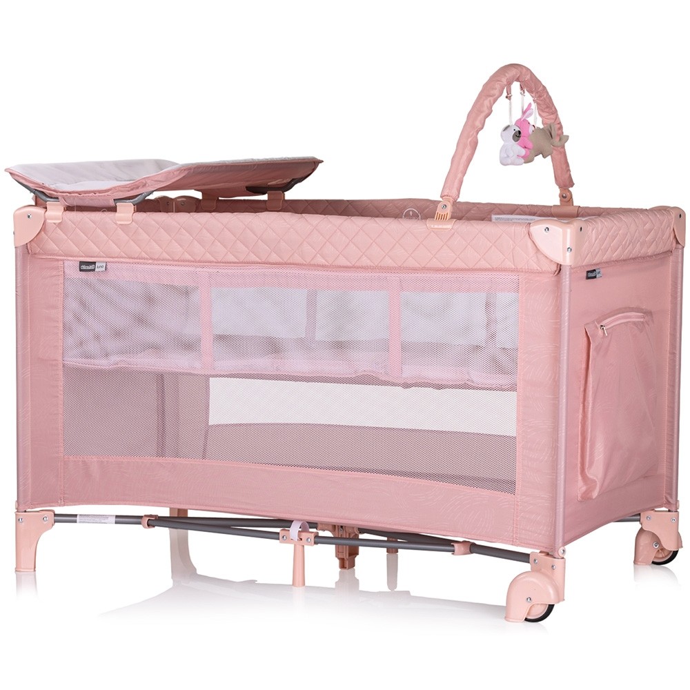 Patut pliabil cu saltea de infasat Chipolino Luna pink marshmallow