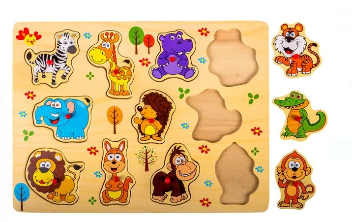 Puzzle din Lemn Animale Jungla (11 piese) - 30x22cm