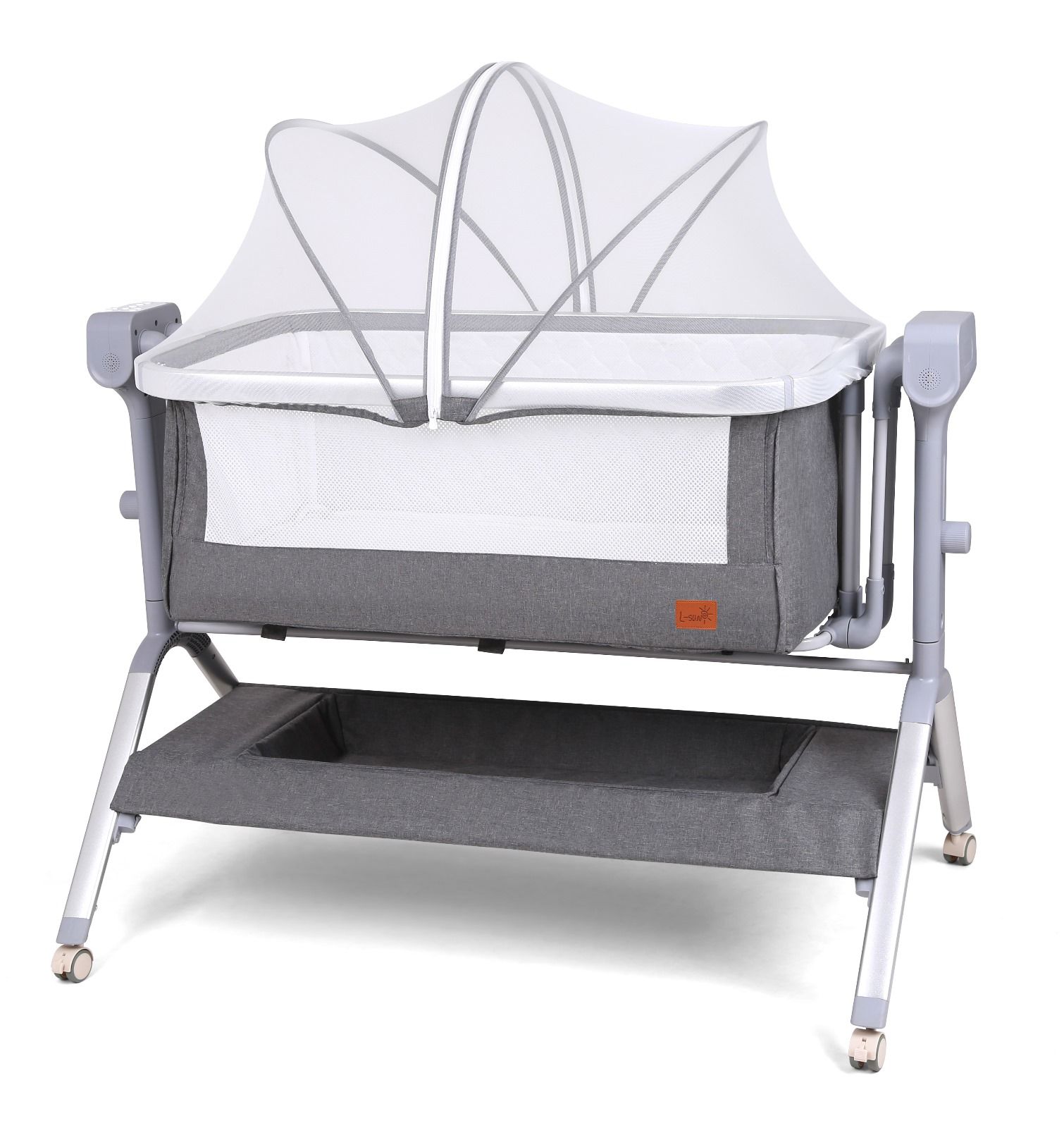 Patut copii, 3 in 1, transformabil in balansoar, Co-Sleeper, 5 trepte-Gri