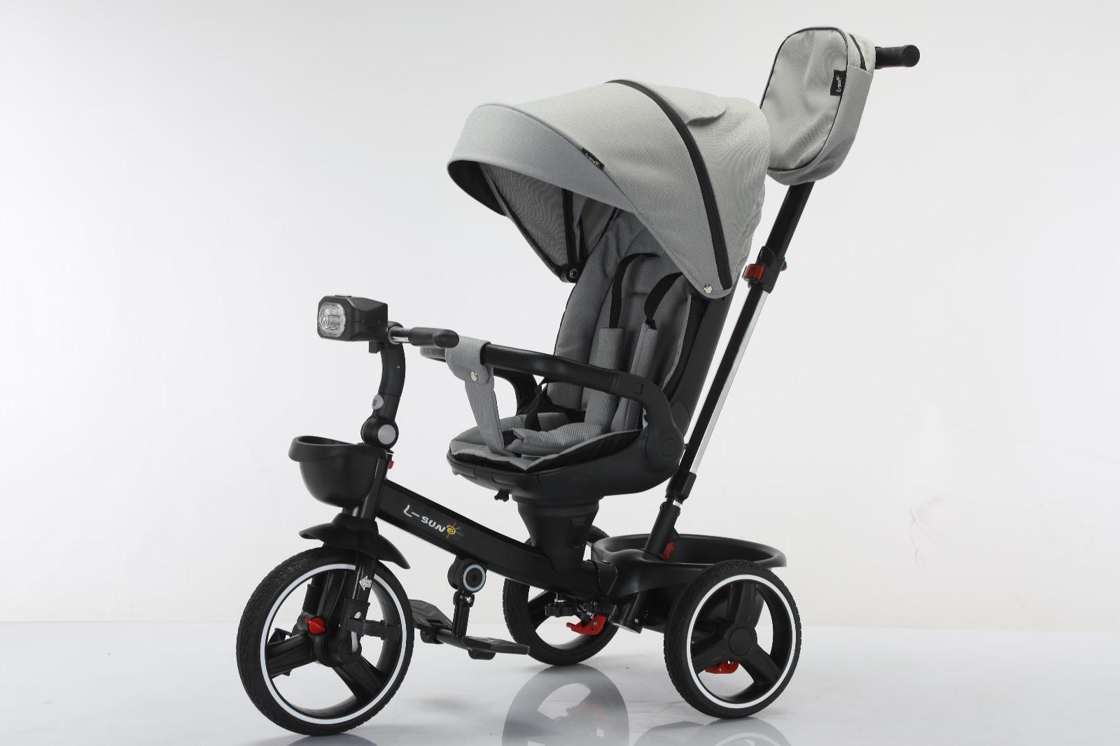 Tricicleta evolutiva SL06 Gri, pozitie somn, scaun rotativ, lumini si muzica
