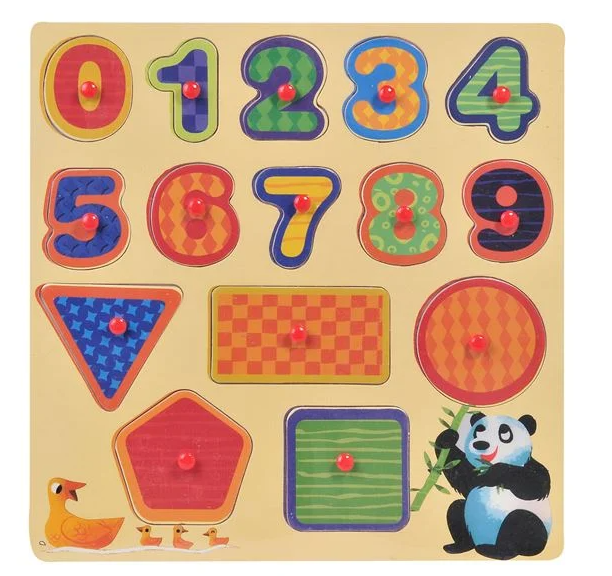 Puzzle de Lemn Cifre si Forme (15 piese) - 30x30cm