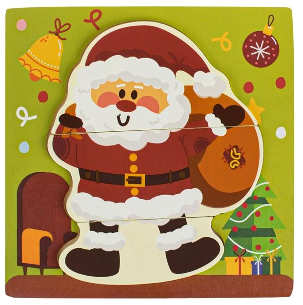 Puzzle din Lemn cu Mos Craciun 18x18cm - (3 piese)
