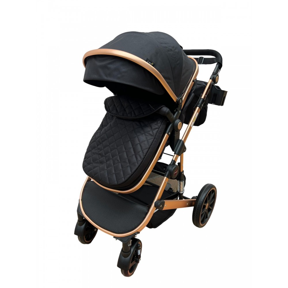 Carucior 2 in 1, cu suspensii, reversibil, cu geanta, T1 Negru