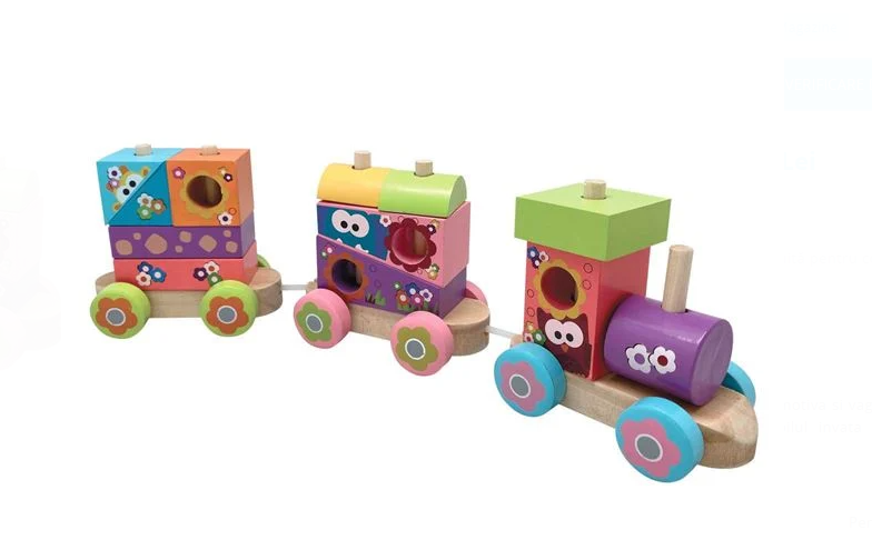 Jucarie Educativa Tren din Lemn cu Forme geometrice