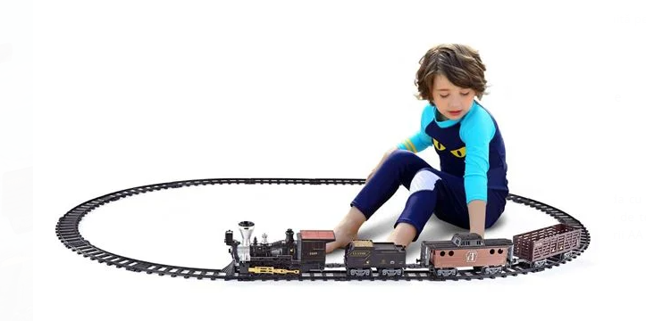 Jucarie Tren Western cu 3 Vagoane Locomotiva Sunet & Lumini Telecomanda