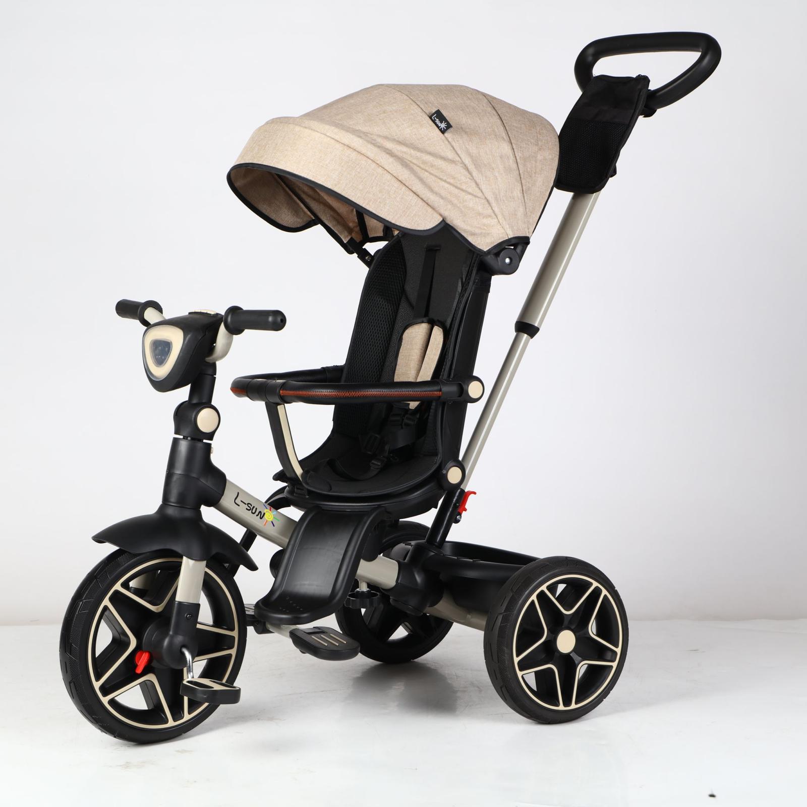 Tricicleta reversibila SL05 Crem,pozitie somn si scaun rotativ,lumini si muzica