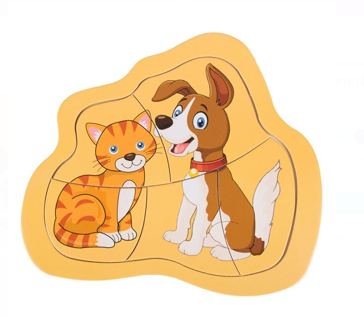 Puzzle din Lemn Pisica Caine (5 piese) 15.5x14cm
