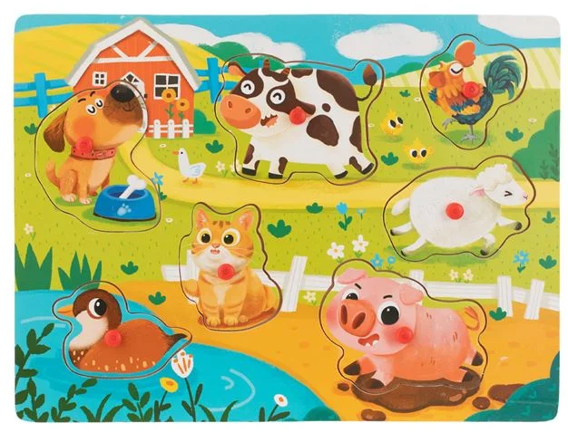 Puzzle din Lemn Animale Ferma (7 piese) - 30x22.5cm