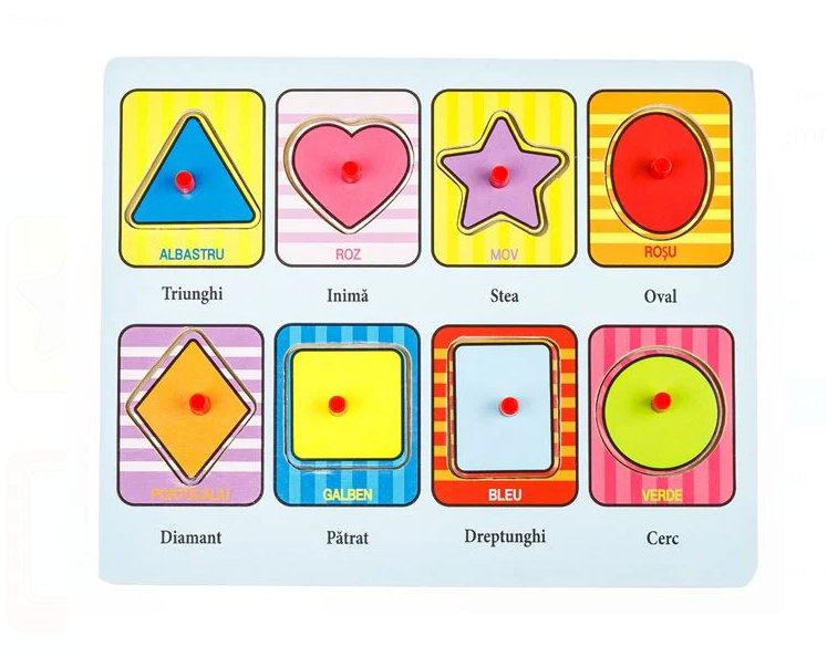 Puzzle din Lemn Forme Color Cuvinte 8 piese - 22x18cm