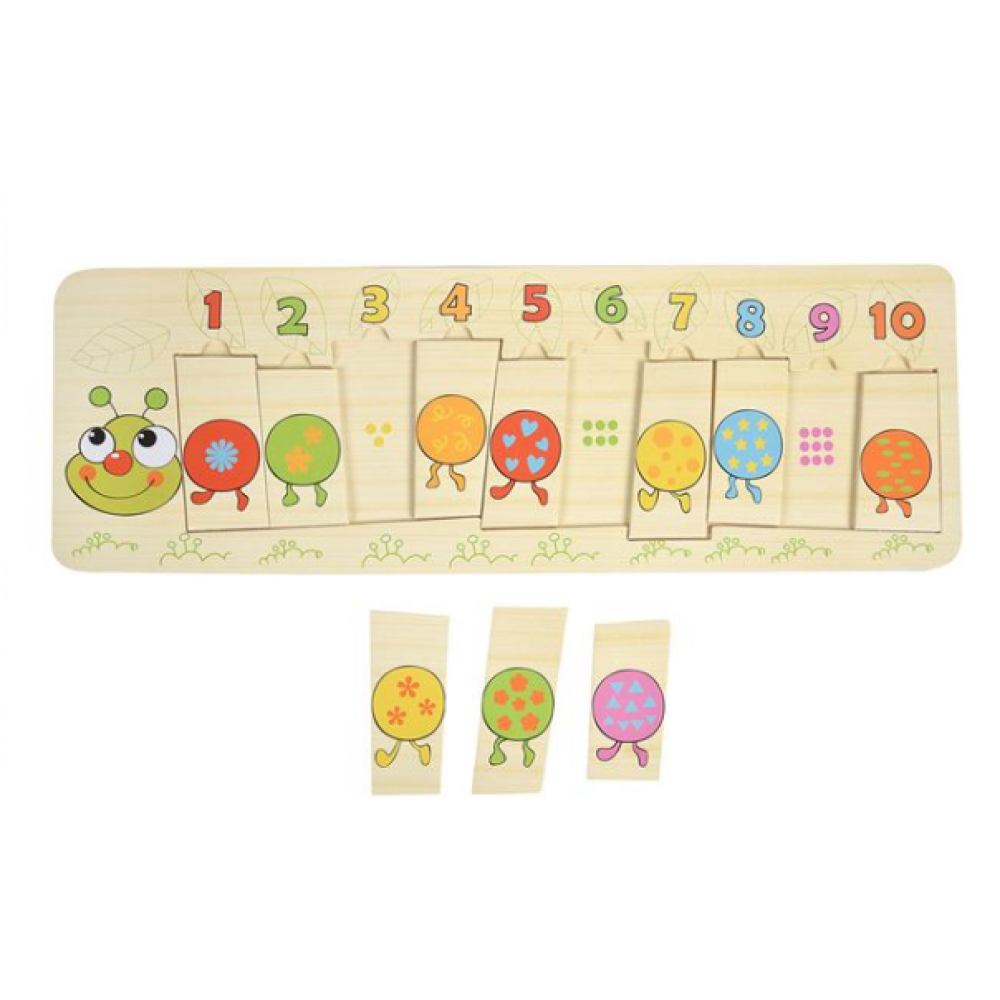 Puzzle Card Lemn Caterpillar cu numere 45x14.5cm