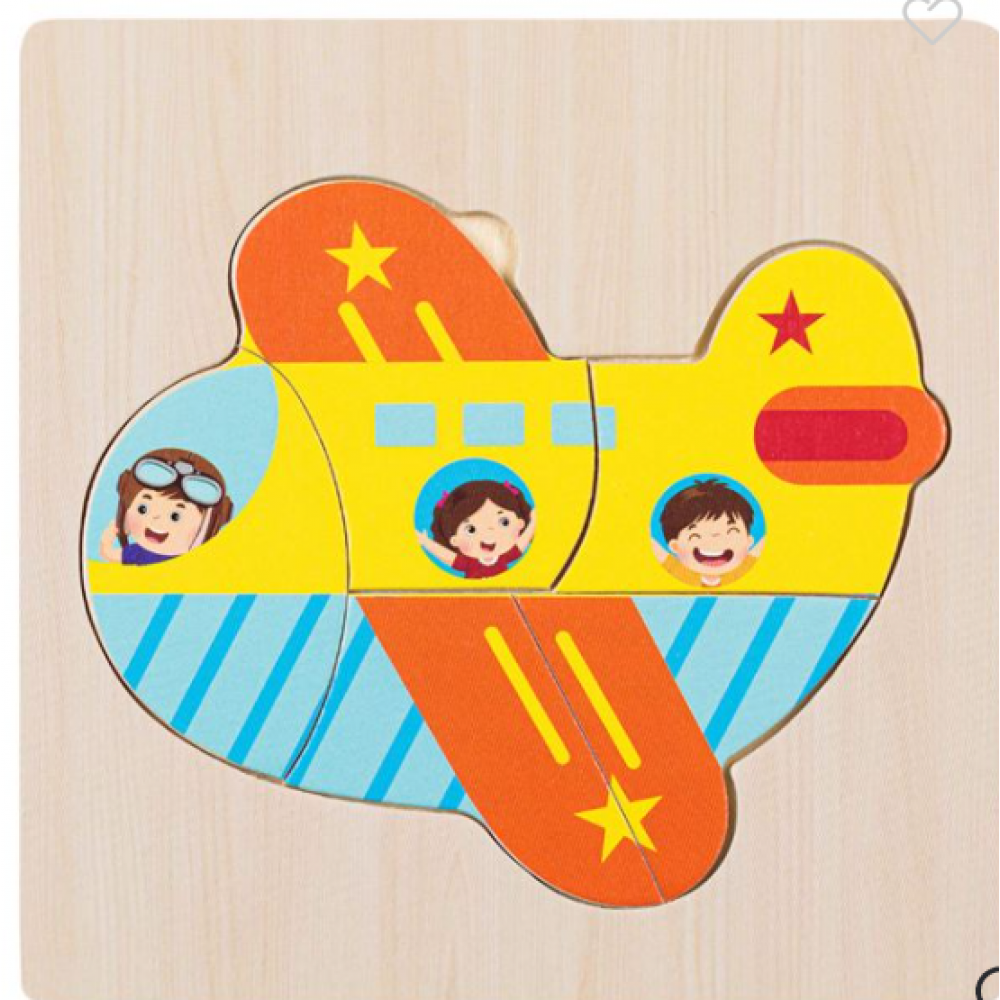 Puzzle Carte din Lemn Avion cu Pasageri (5 Piese) 15x15 cm