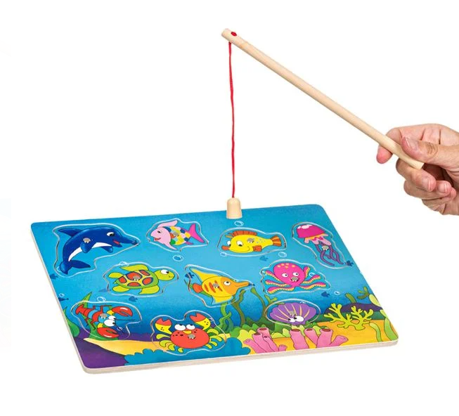 Joc Magnetic Puzzle din Lemn Pesti Undita 30x22.5cm
