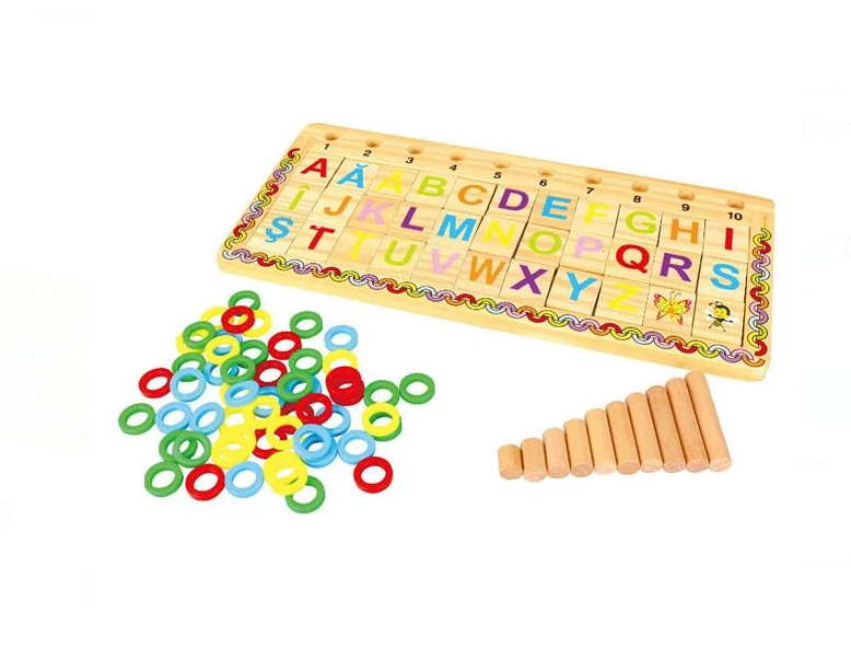 Puzzle Educativ din Lemn cu Alfabet & Cifre 41.5x19cm
