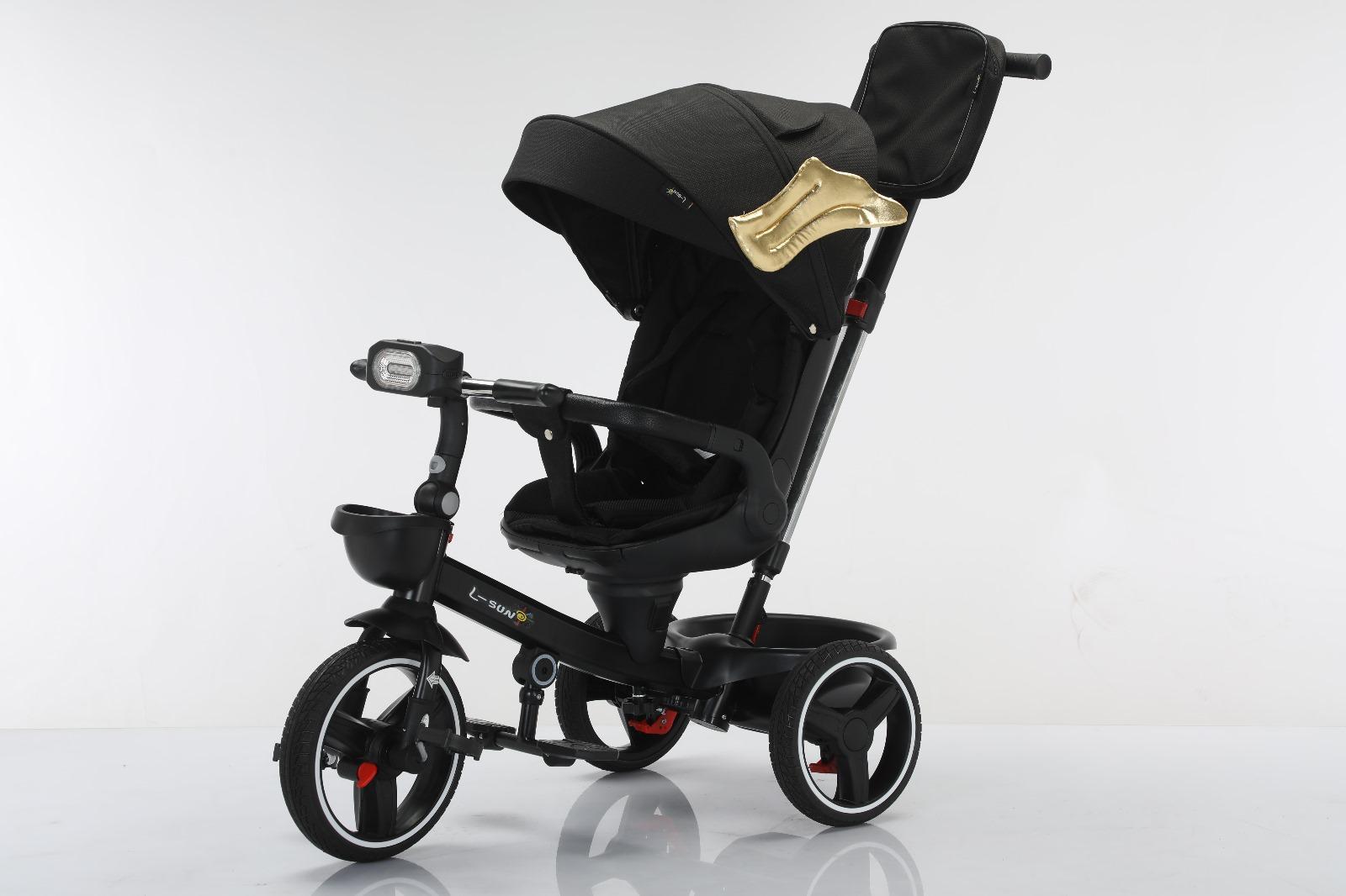 Tricicleta evolutiva SL06 Negru, pozitie de somn,scaun rotativ, lumini si muzica