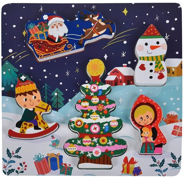 Puzzle din Lemn de Craciun cu 5 Figuri 22x22cm