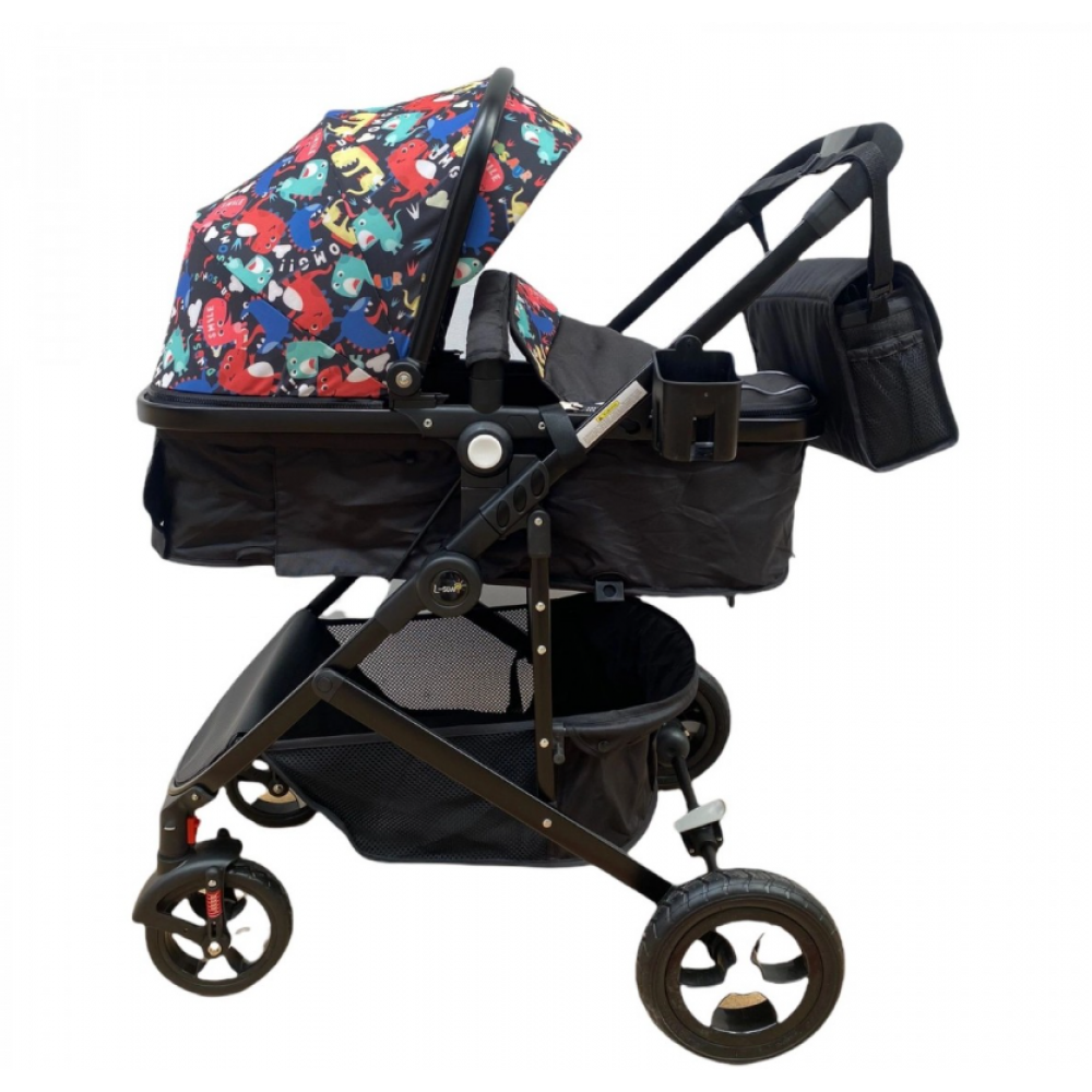 Carucior 2 in 1 L-Sun 808, transformare rapida landou - sport, dino/negru