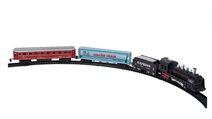 Tren de Oras Jucarie cu Locomotiva Vagoane Sunet & Lumina