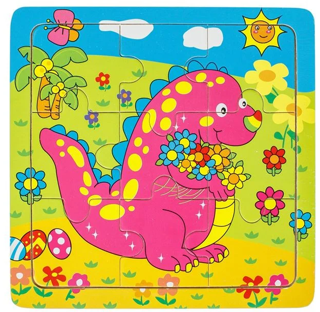 Puzzle din Lemn Dinozaur (9 piese) 14.5x14.5cm