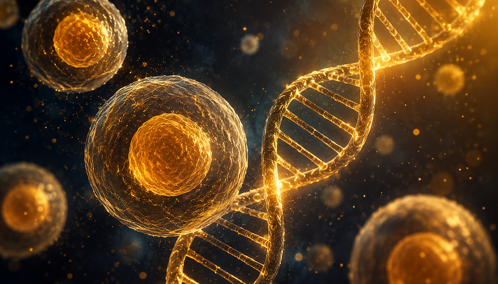 Glowing cells and a DNA helix
