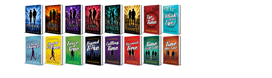 Collection of book covers from the Jason Apsley, Frank Stone and Deana – Demon or Diva series by Adrian Cousins.