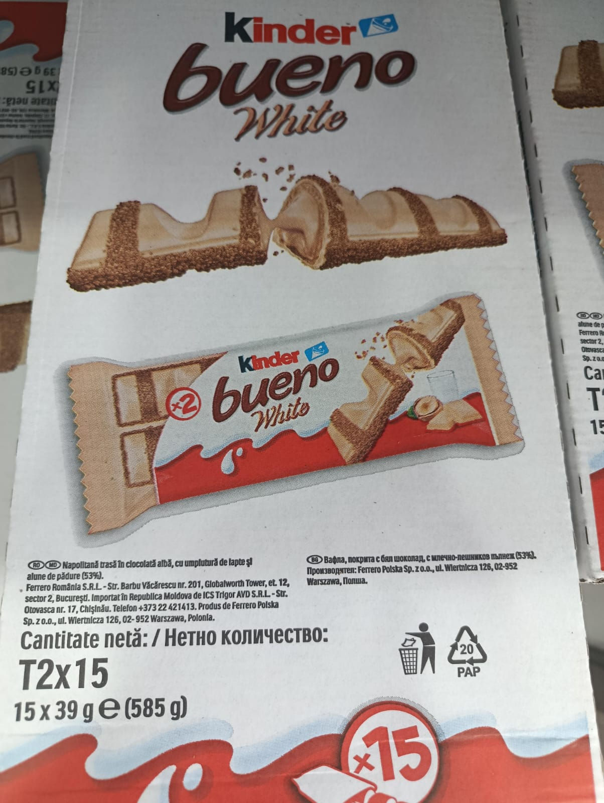 Kinder Bueno White - Carton 15 x 39g - Édition Chocolat Blanc