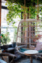 implementation of biophilic design:rocking chair in the place full of plants