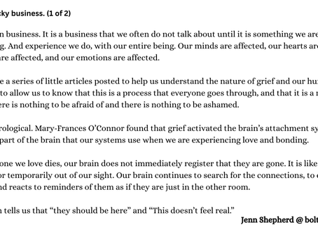 Grief is a Tricky Business PART 1