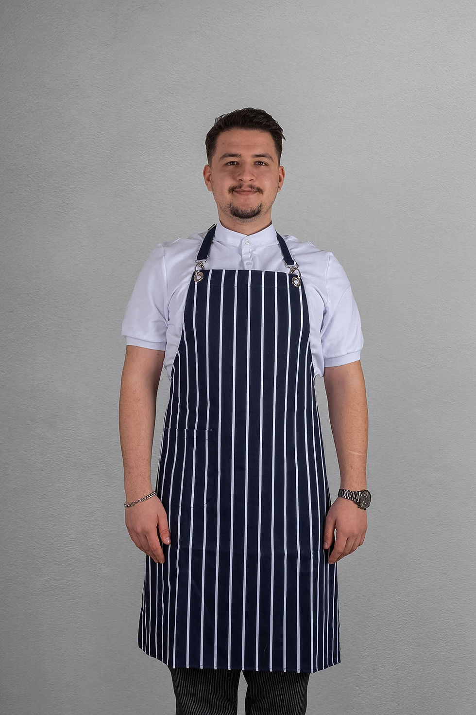 Küçük resim: Lacivert Beyaz Çizgili Ayarlanabilir Aşçı Önlüğü