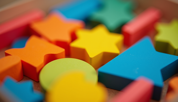 Close-up of colorful shape sorter toy with geometric shapes