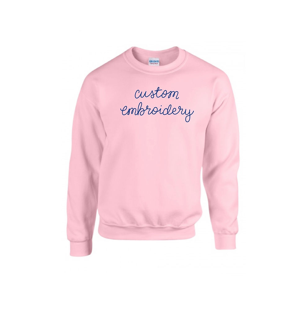Custom Hand-Embroidered Pink Adult Sweatshirt (TAT: 2-3 Weeks)