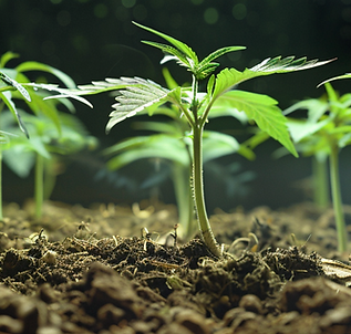 Mudas de cannabis plantadas na terra