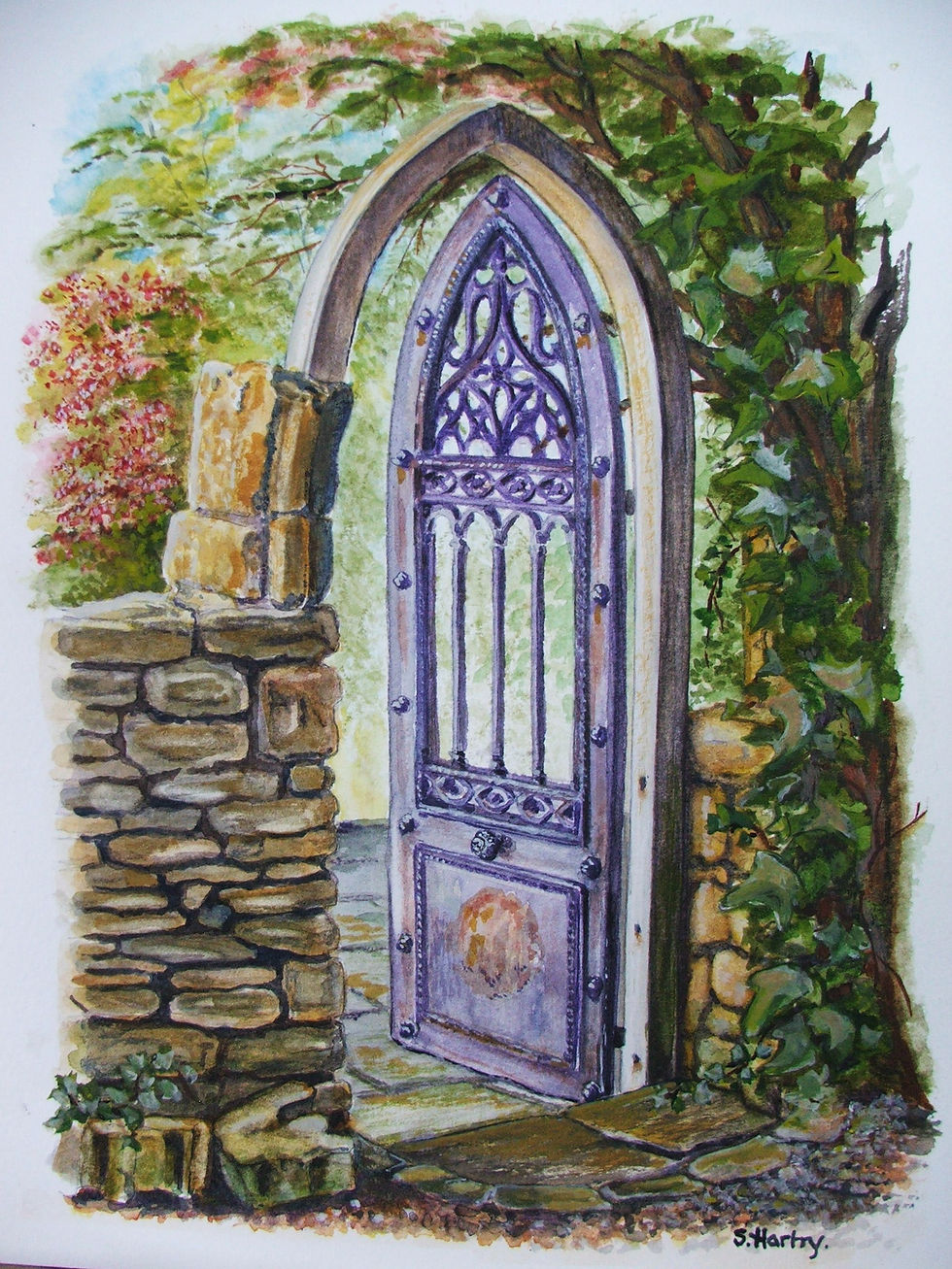 FG003-1 Gate at Wigmore Abbey Lodge (Boycie's Gate) (Watercolour).JPG