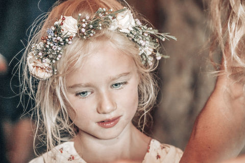 Blonde flower girl with floral crown, smiling, weddings/wedding-photographers-cardiff, Mo Photography